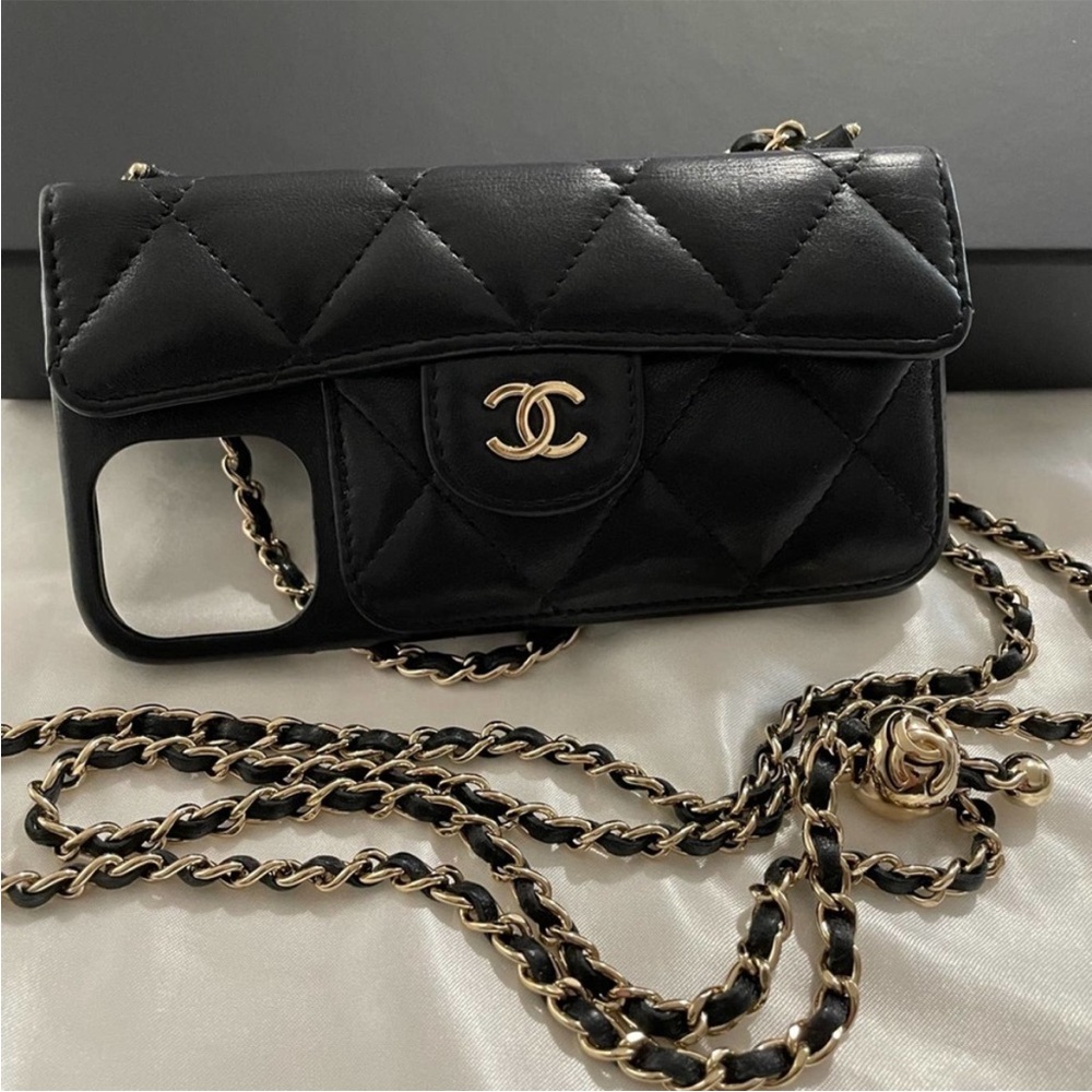 Authentic Chanel iPhone 12 Pro Case Black Lambskin